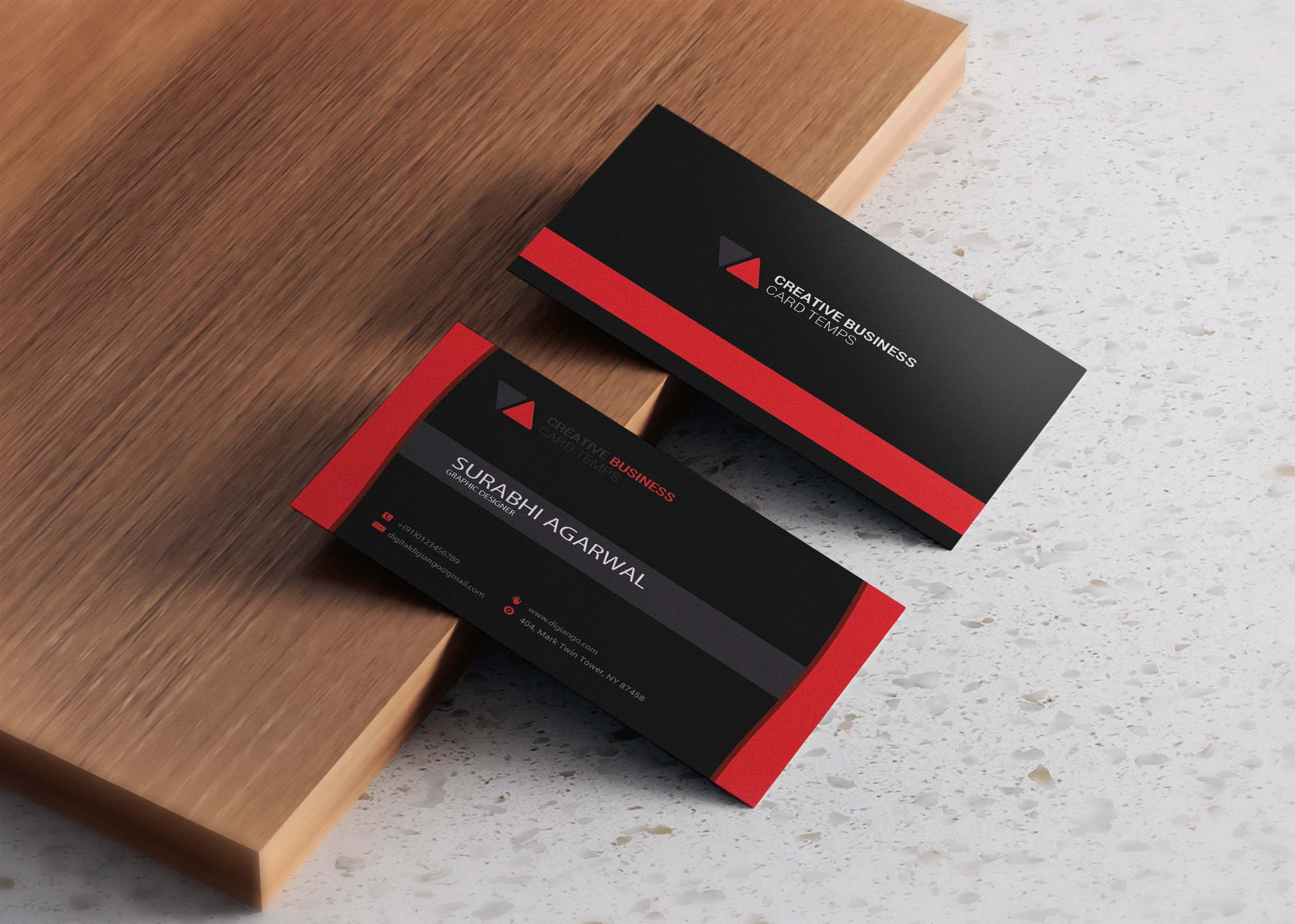 Free Elegant Black & Red Business Card