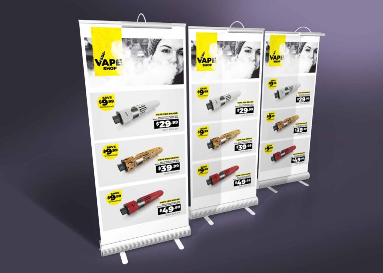 Free Three Roll-up Banner Stand Mockup